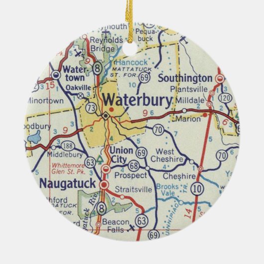 kaart Waterbury CT Keramisch Ornament (Achterkant)