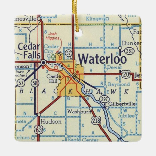  kaart Waterloo IA Keramisch Ornament (Voorkant)