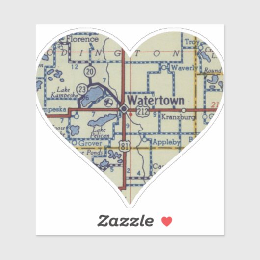  kaart Watertown SD Sticker (Vel)