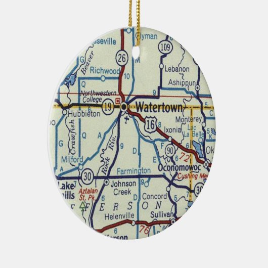  kaart Watertown WI Keramisch Ornament (Rechts)