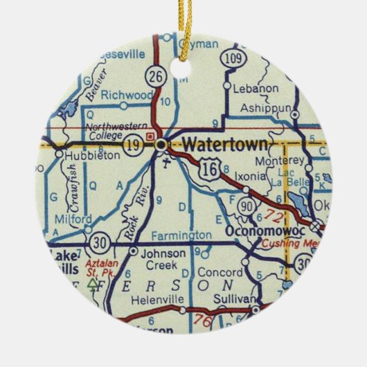 kaart Watertown WI Keramisch Ornament (Voorkant)