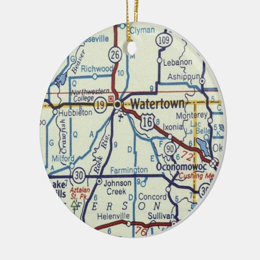 kaart Watertown WI Keramisch Ornament (Links)