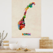 Kaart Waterverf Noorwegen Poster (Keuken)
