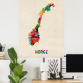 Kaart Waterverf Noorwegen Poster (Thuiskantoor)