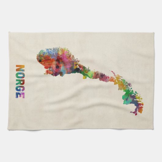 Kaart Waterverf Noorwegen Theedoek (Horizontaal)