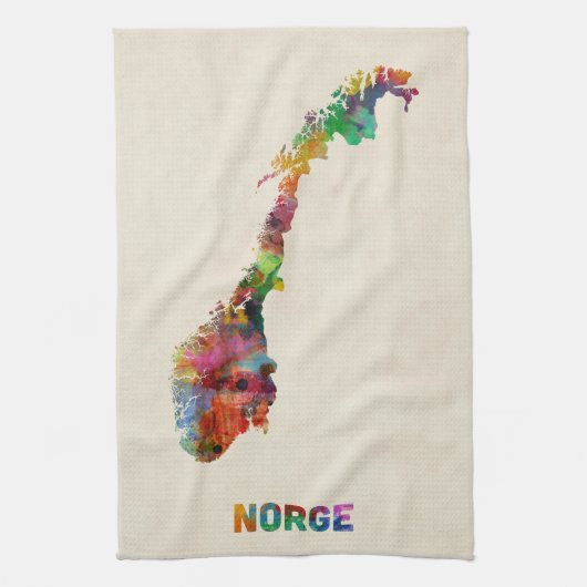 Kaart Waterverf Noorwegen Theedoek (Verticaal)