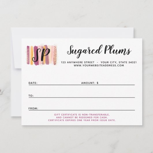 Kaart waterverf Paars en Gold Cadeaubon (Achterkant)