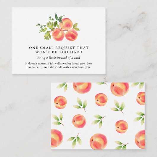Kaart waterverf  Peach Baby shower Book Request (Voorkant / Achterkant)
