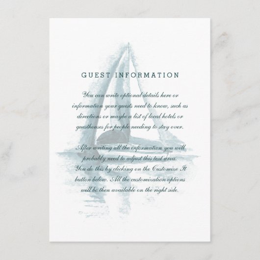 Kaart waterverf Sailing Boat Wedding Insert (Voorkant)