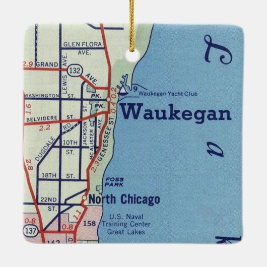 kaart Waukegan Keramisch Ornament (Achterkant)