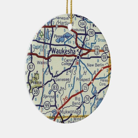  kaart Waukesha Keramisch Ornament (Rechts)