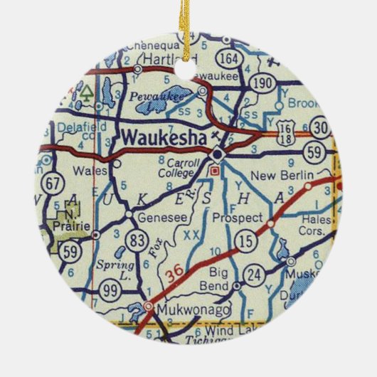  kaart Waukesha Keramisch Ornament (Achterkant)