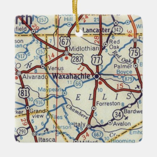  kaart Waxahachie TX Keramisch Ornament (Voorkant)