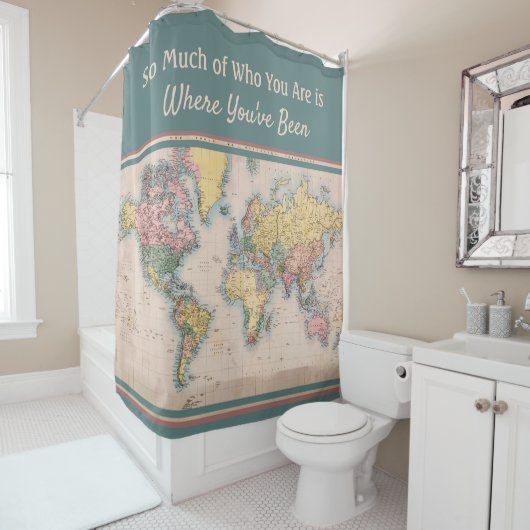  kaart Wereld Atlas Travel Lover's Douchegordijn (In situ)