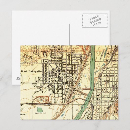  kaart West Lafayette Indiana Purdue (Voorkant / Achterkant)