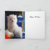 Kaart White Puppy Dog Flowers "Prettige feestdagen (Binnen)