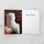 Kaart White Puppy Dog Flowers "Prettige feestdagen (Binnen)