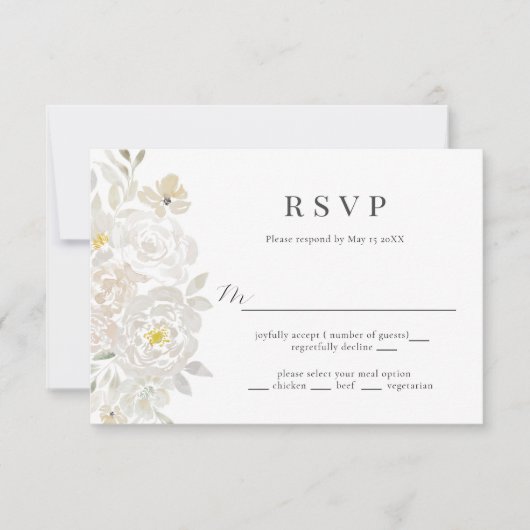 Kaart White Waterverf Peony Wedding RSVP (Voorkant)