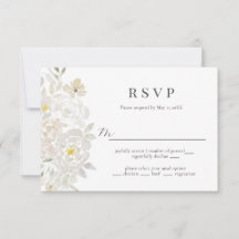 Kaart White Waterverf Peony Wedding RSVP