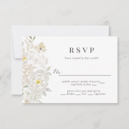 Kaart White Waterverf Peony Wedding RSVP