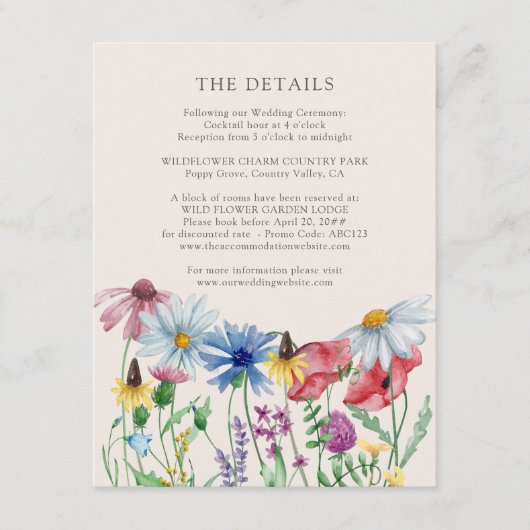 Kaart Wildflower Charm Wedding Details Enclosure (Voorkant)