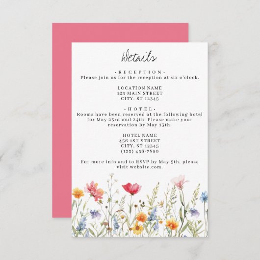 Kaart Wildflower Wedding Details Enclosure (Voorkant / Achterkant)