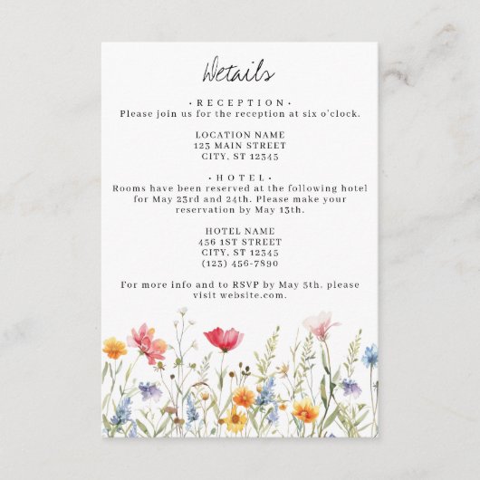 Kaart Wildflower Wedding Details Enclosure (Voorkant)
