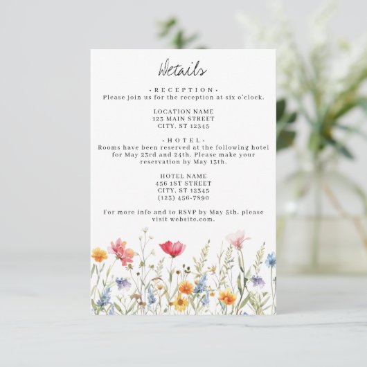 Kaart Wildflower Wedding Details Enclosure (Staand voorkant)