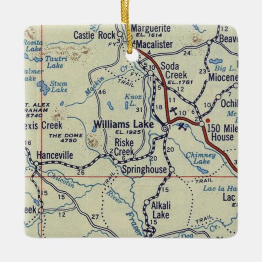  kaart Williams Lake BC Keramisch Ornament (Voorkant)