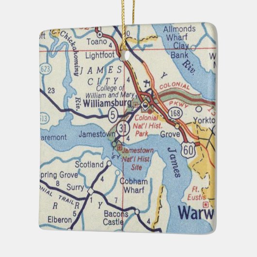 kaart Williamsburg VA Keramisch Ornament (Links)