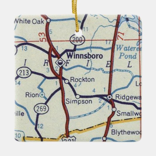  kaart Winnsboro SC Keramisch Ornament (Voorkant)