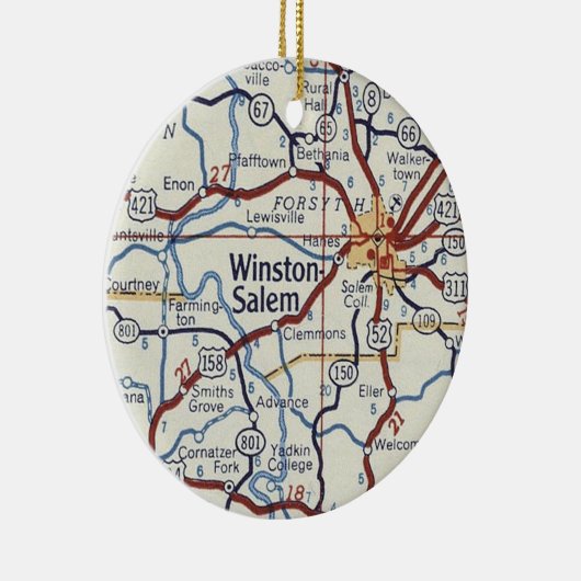 kaart Winston-Salem NC Keramisch Ornament (Rechts)