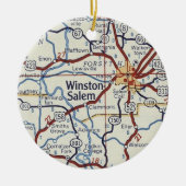 kaart Winston-Salem NC Keramisch Ornament (Voorkant)