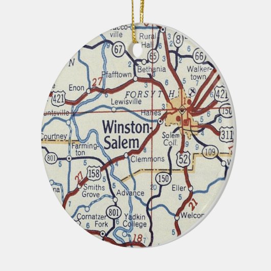  kaart Winston-Salem NC Keramisch Ornament (Links)
