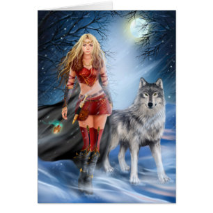 Kaart Winter Warrior Princess en wolf