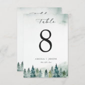 Kaart winterbos Pine Trees Wedding Table Number (Voorkant / Achterkant)