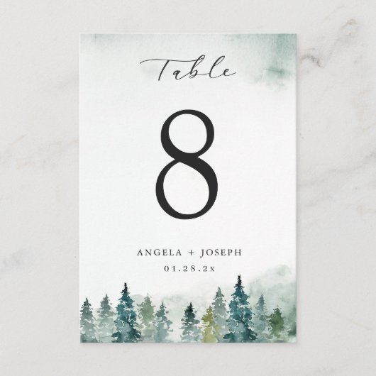 Kaart winterbos Pine Trees Wedding Table Number (Voorkant)