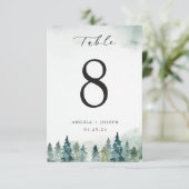 Kaart winterbos Pine Trees Wedding Table Number (Staand voorkant)