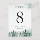 Kaart winterbos Pine Trees Wedding Table Number (Achterkant)