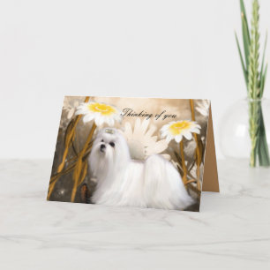 Kaart Witte Puppies Hond Bloemen "Denk aan jou"