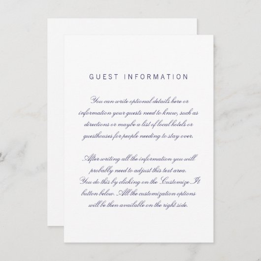 Kaart Witte schoonmaakbare legante bruiloft (Voorkant / Achterkant)