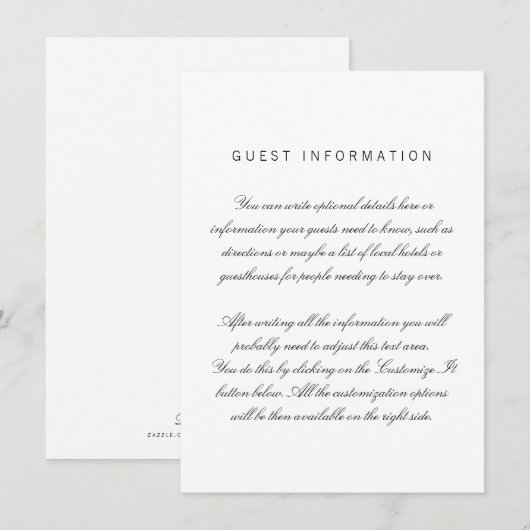 Kaart Witte schoonmaakbare legante bruiloft (Voorkant / Achterkant)