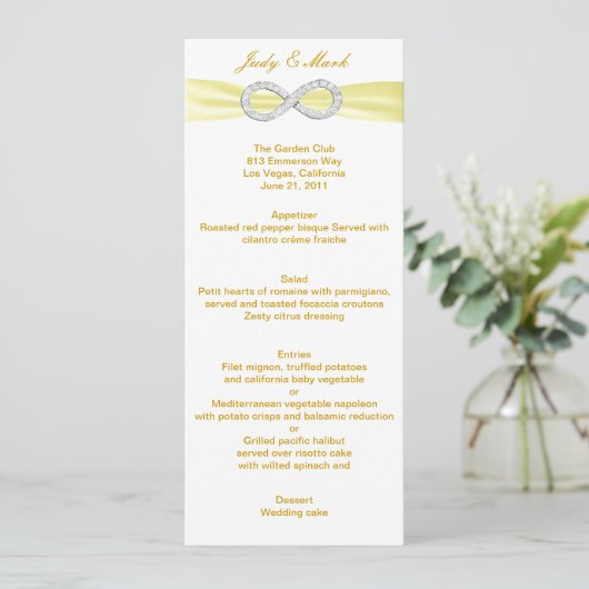 Kaart Yellow Diamond Infinity Wedding Menu (Staand voorkant)