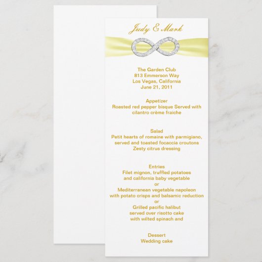 Kaart Yellow Diamond Infinity Wedding Menu (Voorkant / Achterkant)