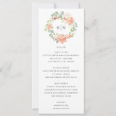 Kaart Zacht peach Floral Monogram Wedding Menu (Voorkant)
