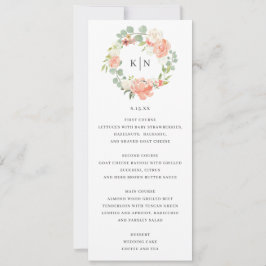 Kaart Zacht peach Floral Monogram Wedding Menu