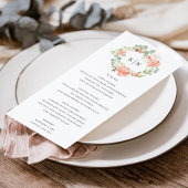 Kaart Zacht peach Floral Monogram Wedding Menu