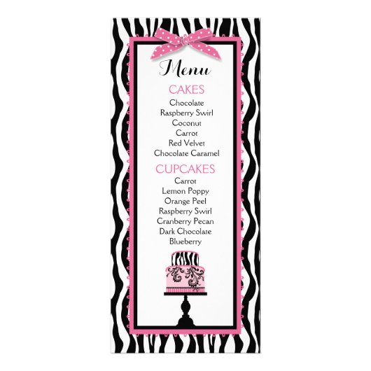 Kaart Zebra Print and Cake Bakery Menu (Voorkant)