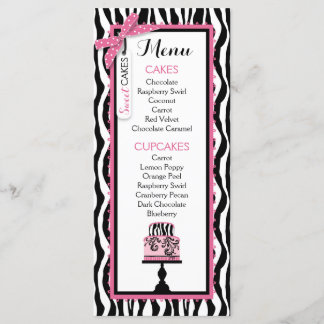 Kaart Zebra Print and Cake Bakery Menu