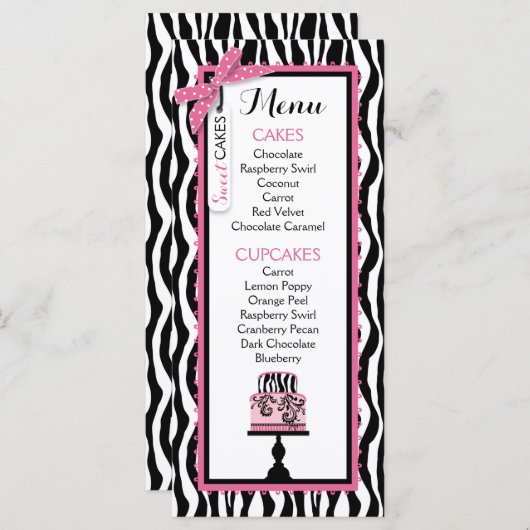 Kaart Zebra Print and Cake Bakery Menu (Voorkant / Achterkant)